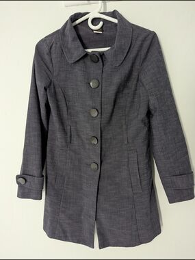 Tracy Evans Charcoal Gray Button-Front Trench Coat